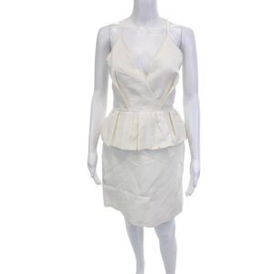 Delpozo Womens White Bodycon Pencil Dress V Neck Sleeveless Zip Size 40